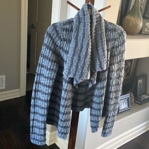Lou & Grey blue/grey stripped shawl neck sweater. XS. Open style.
